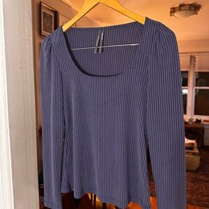 Anthropologie Navy Ribbed Scoop Neck Long Sleeve Top